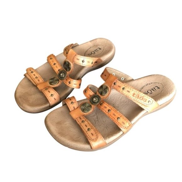 Taos Prize Leather Sandals Women’s Size 6 Tan 3 Strap Comfort - Picture 1 of 13